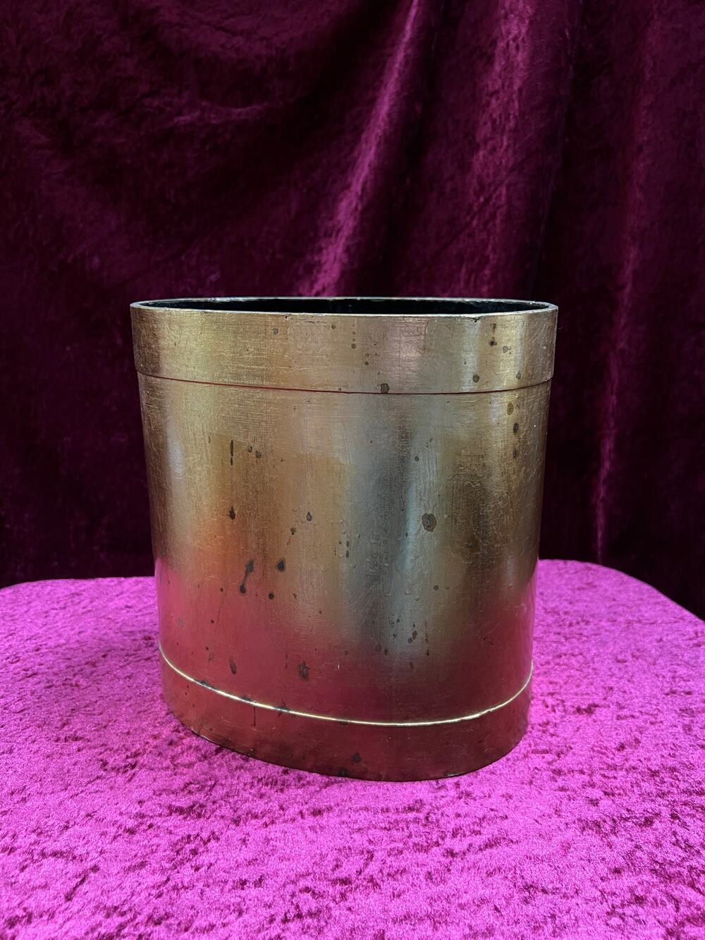 Vintage Pressed Fiberboard Decorative Wastebasket - Lacquered Gold Finish Japan